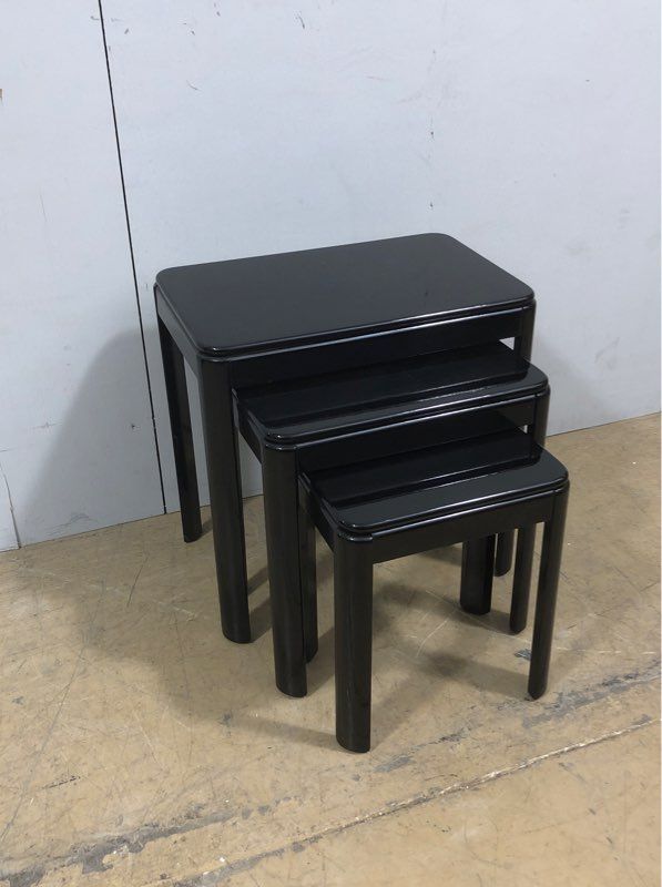 Set of 3 Black Lacquered Powell Nesting Tables - Stackable End Tables - S, M, L