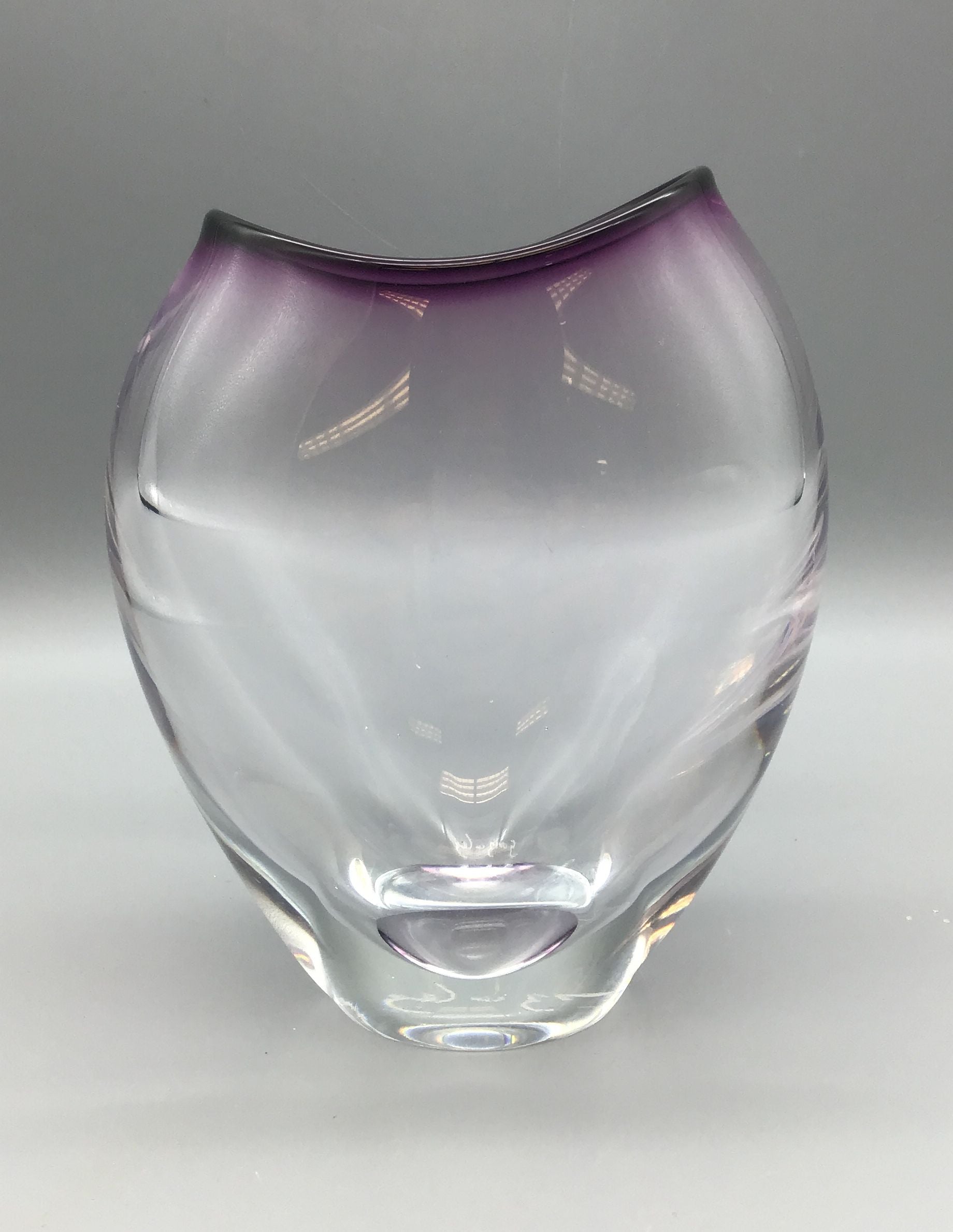 Small Signed Don Gonzalez Contemporary Handblown Glass Vase with Amethyst Rim