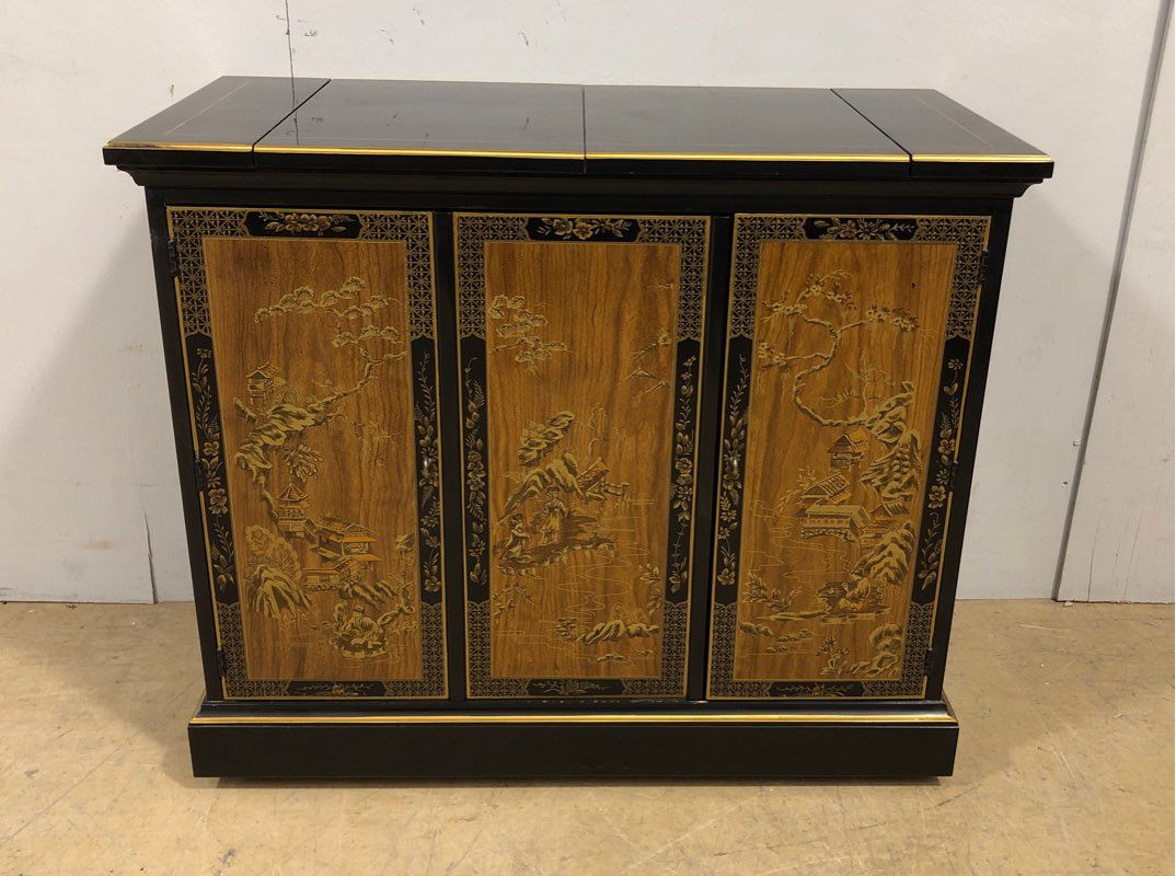 Large Vintage Oriental Asian French Country Side Table Sideboard Bar by Drexel