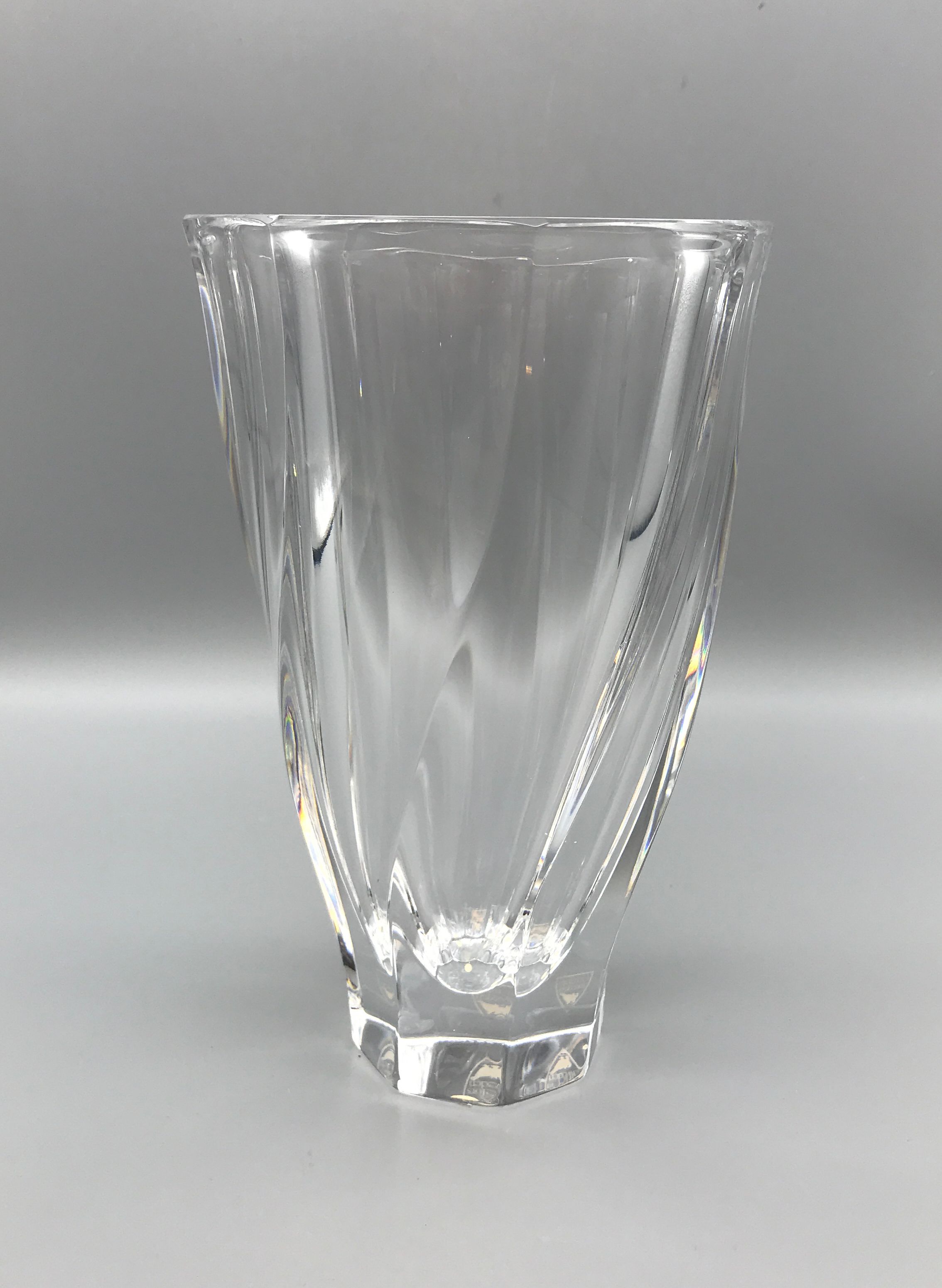 Vintage 1960s Orrefors Sweden Crystal Swirl Vase 8" Heavy EUC Clear Crystal Vase