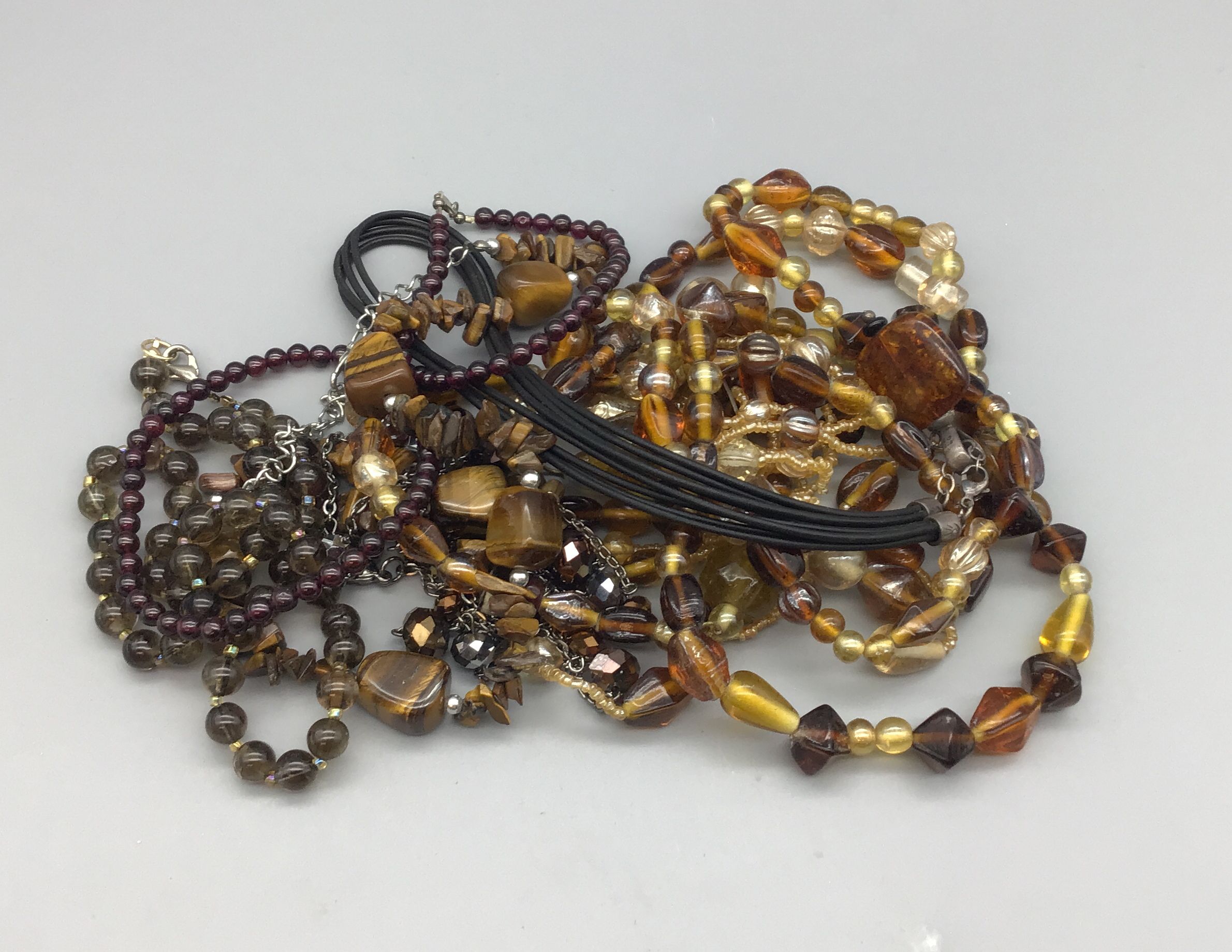 0.85 Pound Lot of Unbranded Brown Beaded Necklaces - For Use/Repurposing