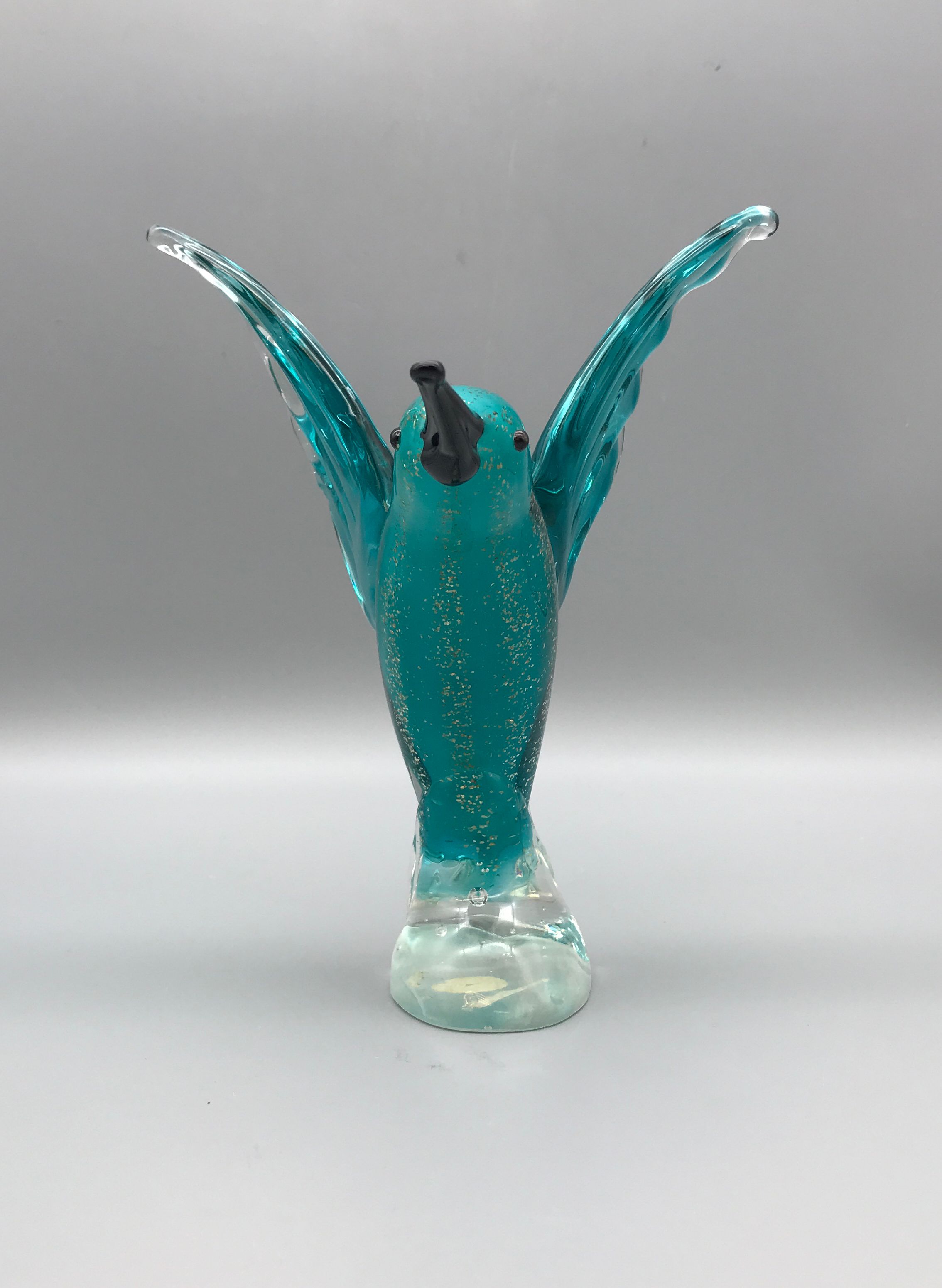 Murano Glassware Teal Glass Decorative Glassware- Animal Themed, Hummingbird