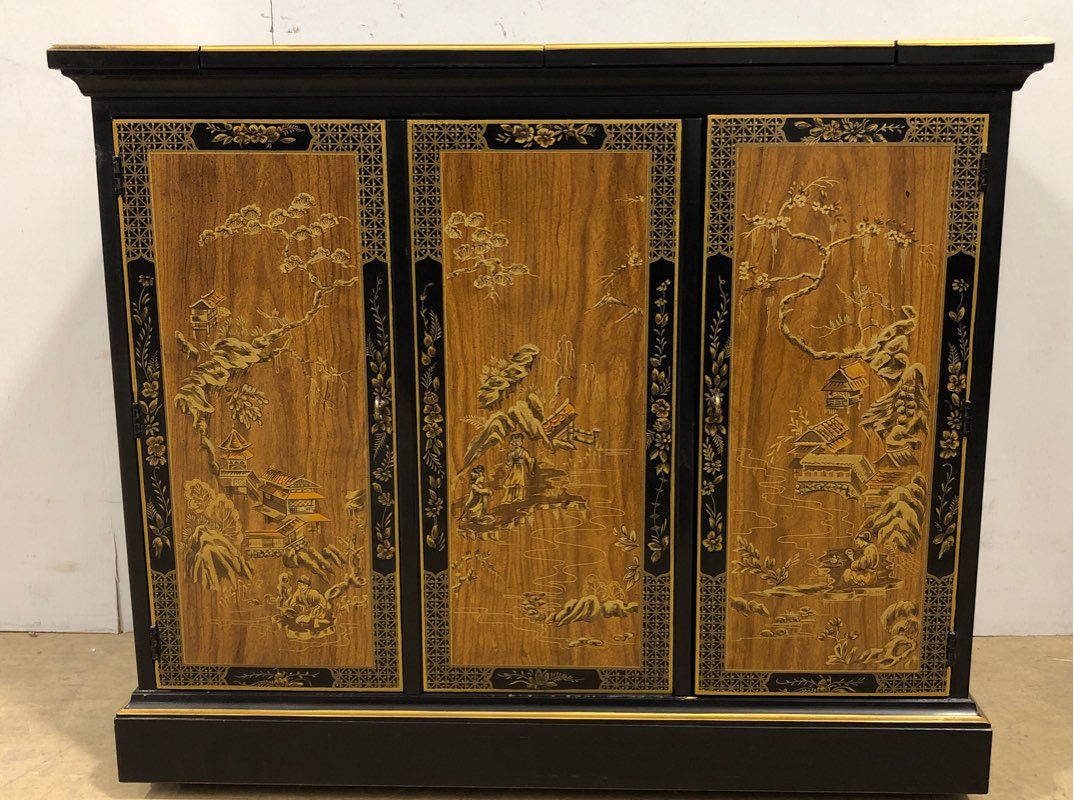 Large Vintage Oriental Asian French Country Side Table Sideboard Bar by Drexel