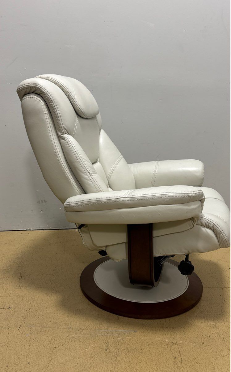 Comfy Mid-Century Modern White Pleather Recliner Chair with Footrest - Furniture