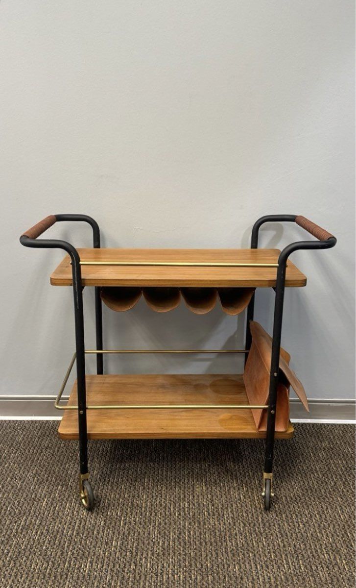 Stellar Works Leather & Walnut Valet Bar Cart Designed by David Rockwell