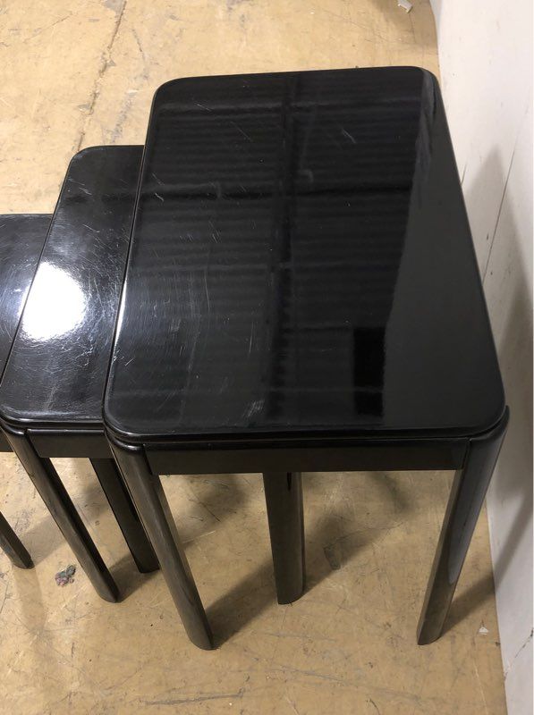 Set of 3 Black Lacquered Powell Nesting Tables - Stackable End Tables - S, M, L