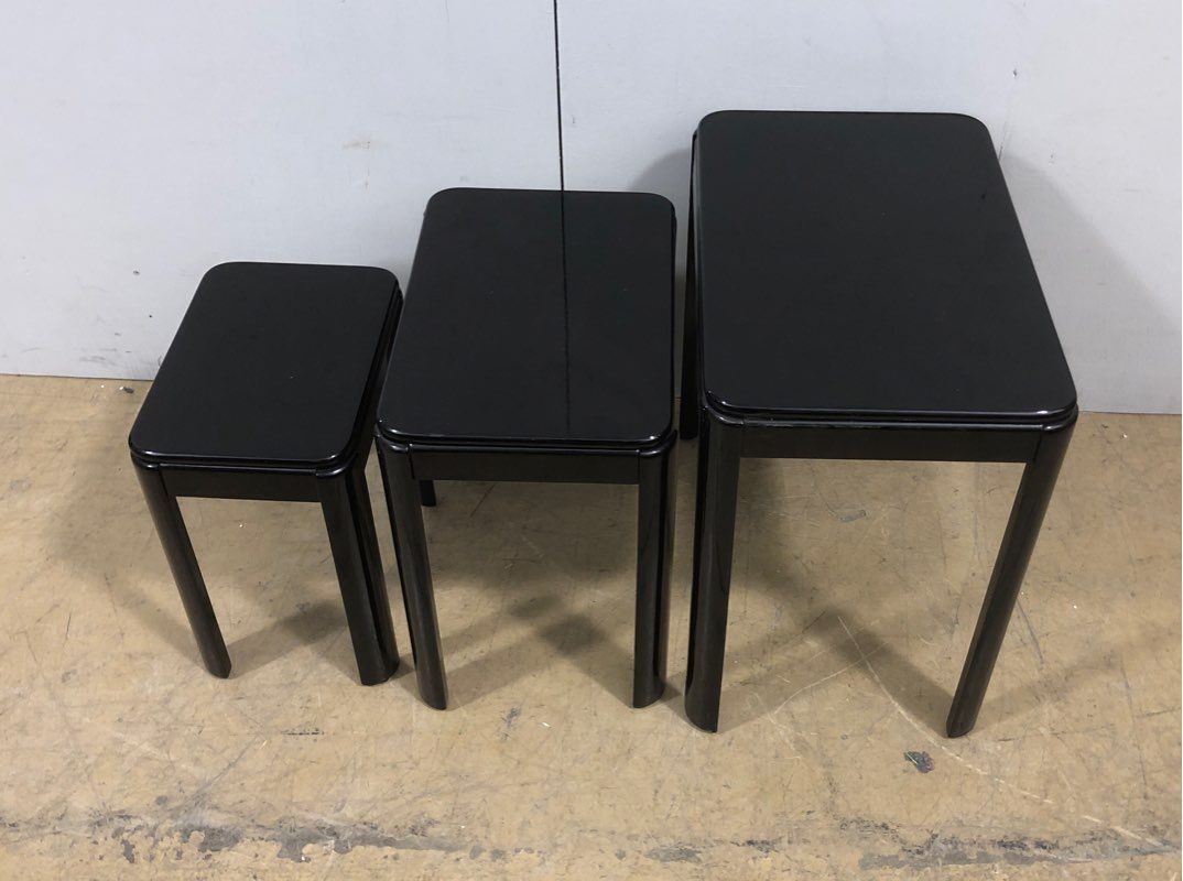 Set of 3 Black Lacquered Powell Nesting Tables - Stackable End Tables - S, M, L