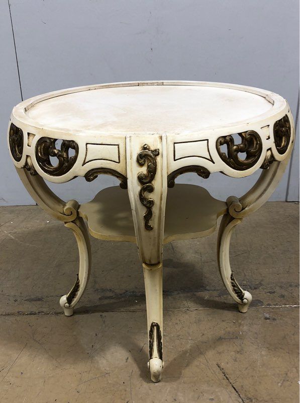 Vintage Stone Top Ornamental Side Table with Wooden Legs - Made in Italy