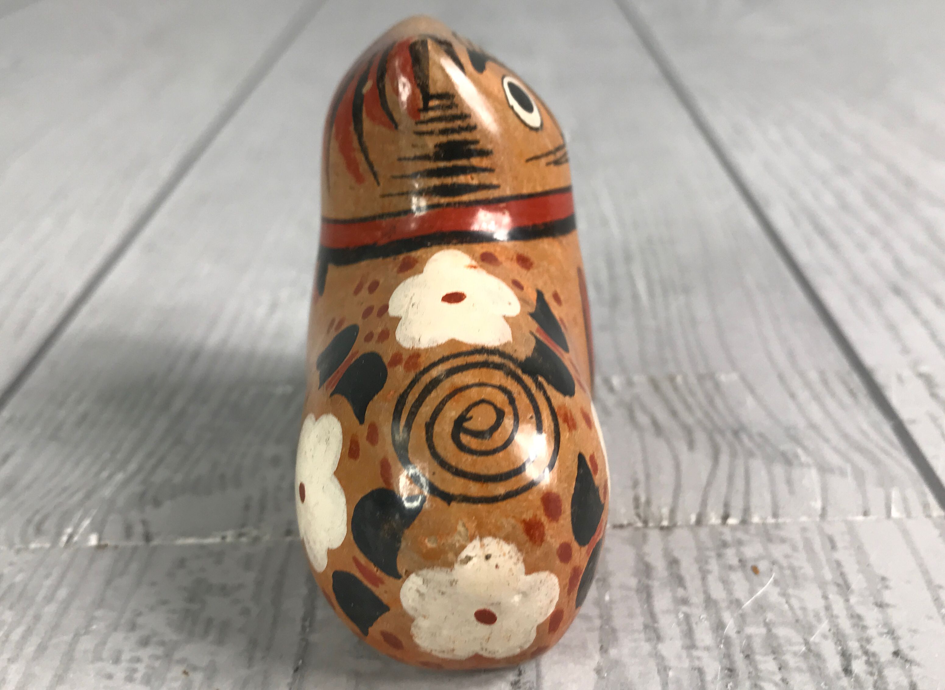 Cat Figure Mexican Art Pottery - Tonala - Folk Art - Hand Painted - Made Mexico