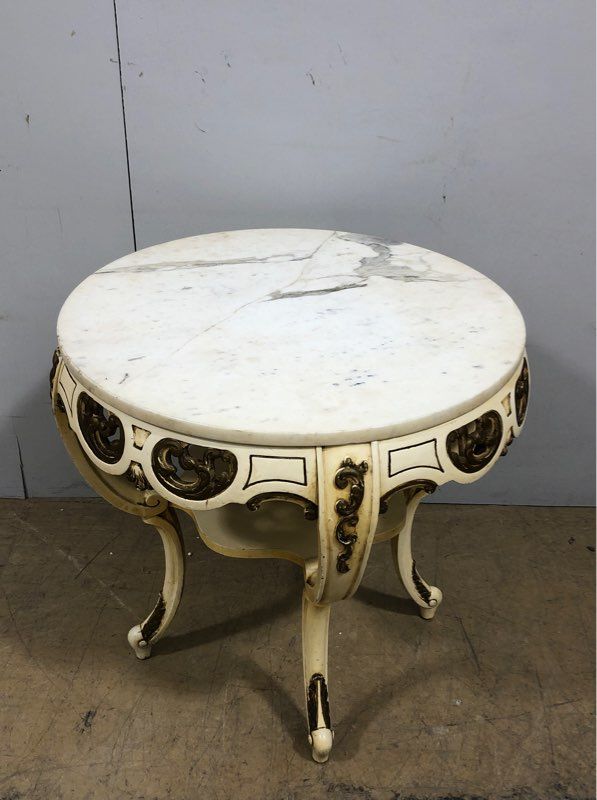 Vintage Stone Top Ornamental Side Table with Wooden Legs - Made in Italy