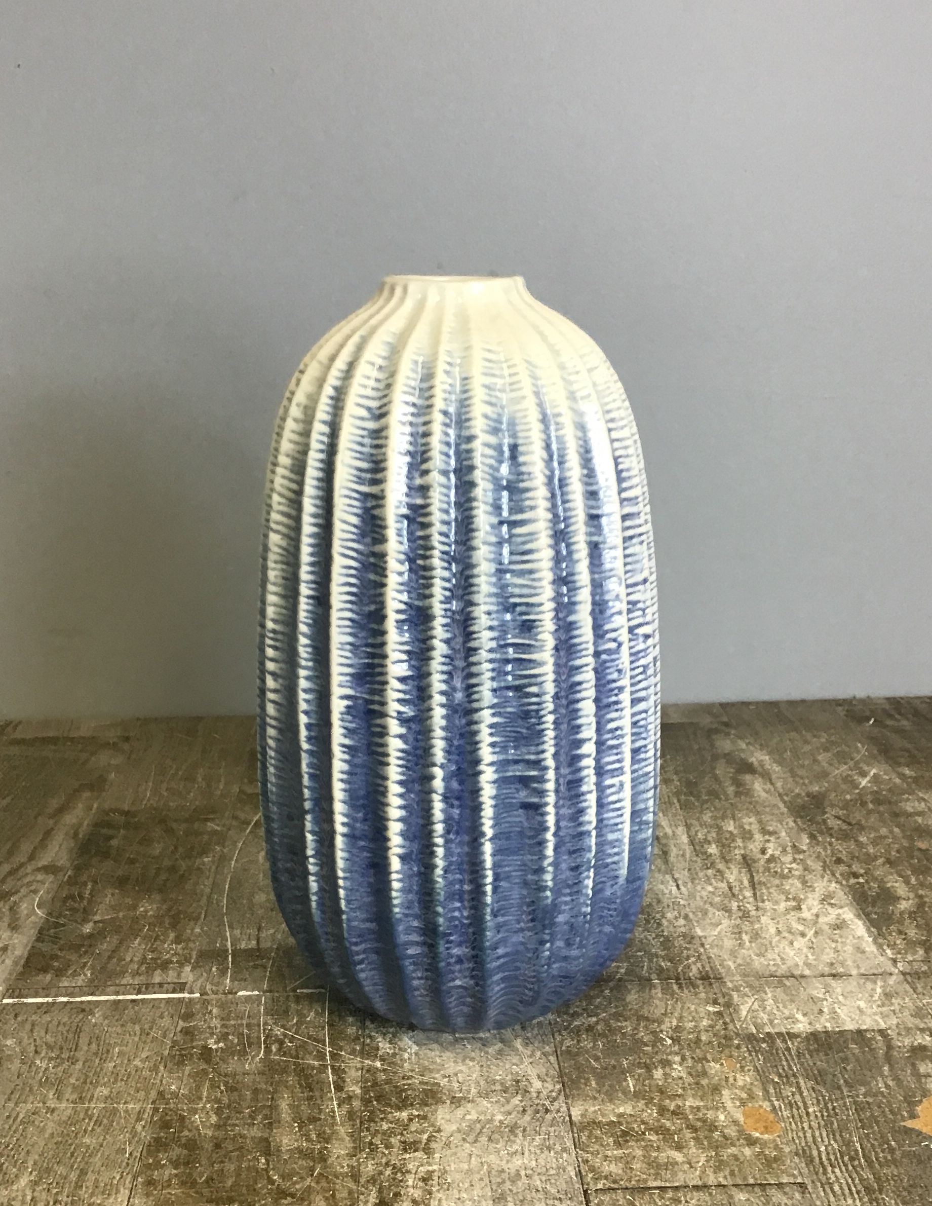 Tozai Textured Large Handmade Zig Zag Blue Ombre Porcelain Vase by Tozai Home