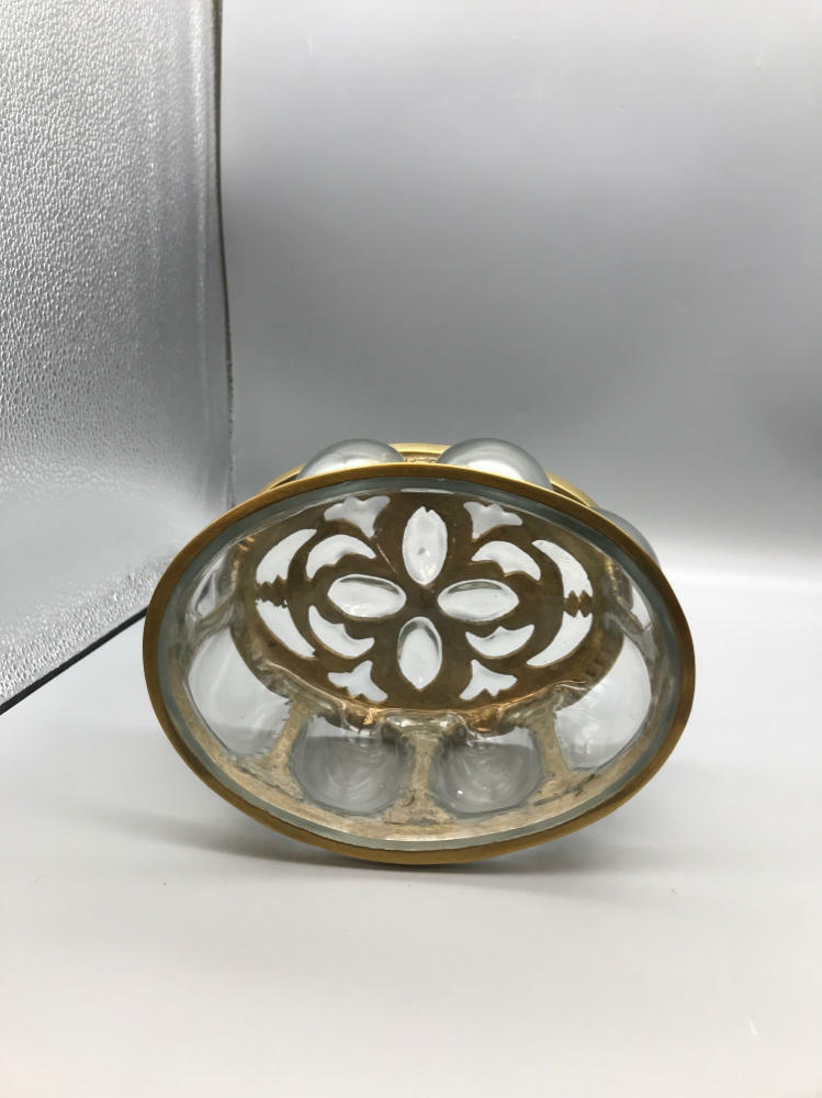 Vintage Hand Blown Convex Glass and Brass Lidded Dresser Jewelry Trinket Box - Like New