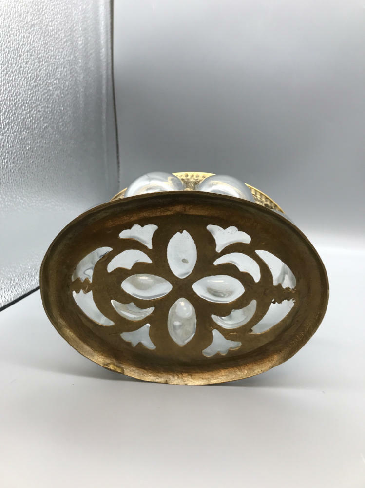 Vintage Hand Blown Convex Glass and Brass Lidded Dresser Jewelry Trinket Box - Like New