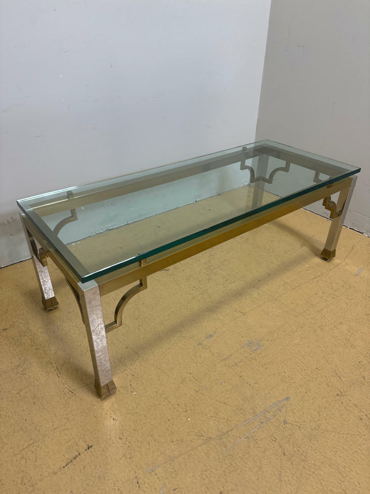 Silver and Gold Metal Accent/Coffee Table with Glass Top- Beautiful Metal Design - Very Good