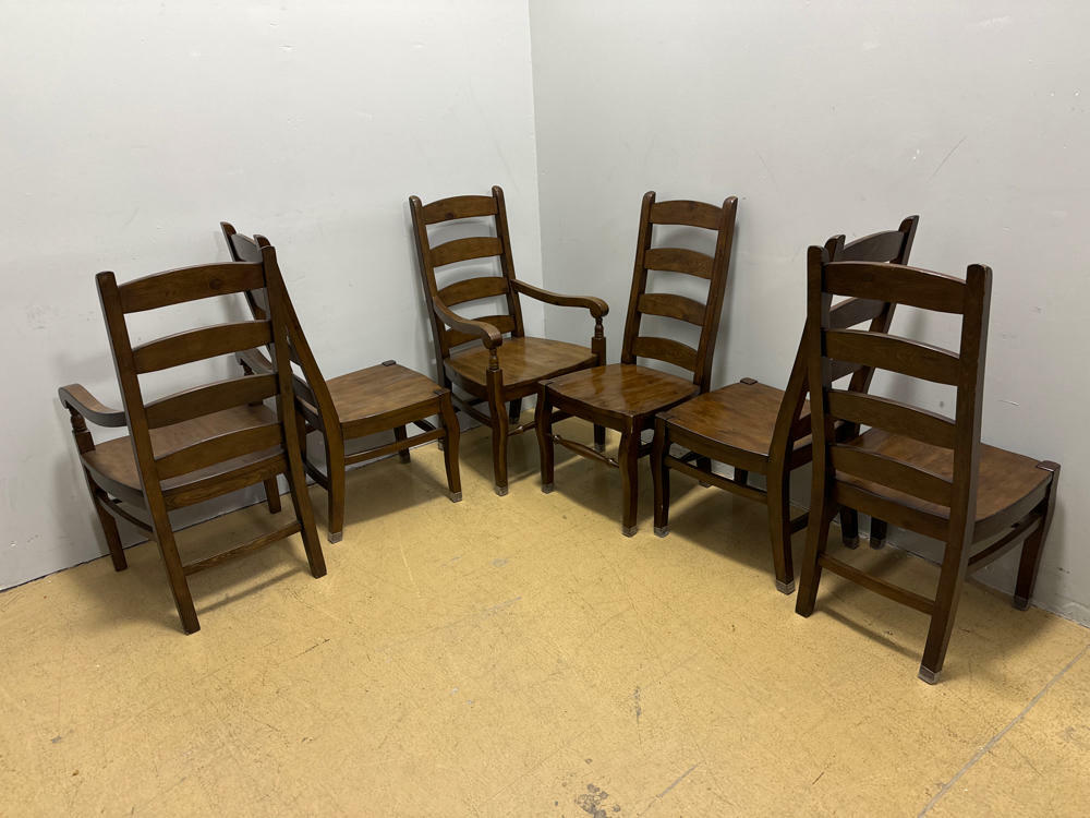 Beautiful Brown Wood Pottery Barn Dining Table with 6 Chairs and Extensions - Very Good