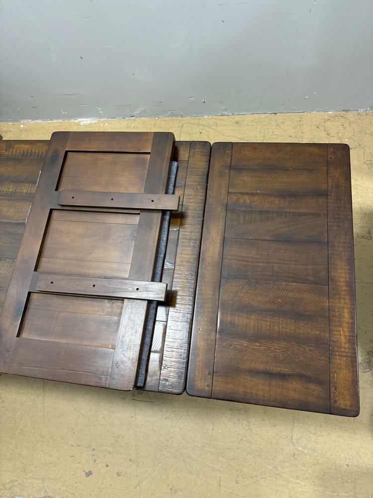 Beautiful Brown Wood Pottery Barn Dining Table with 6 Chairs and Extensions - Very Good