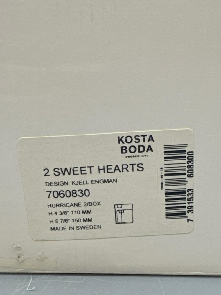 Kosta Boda Sweet Heart Tealight Candleholders Black White Swirl Design In Box