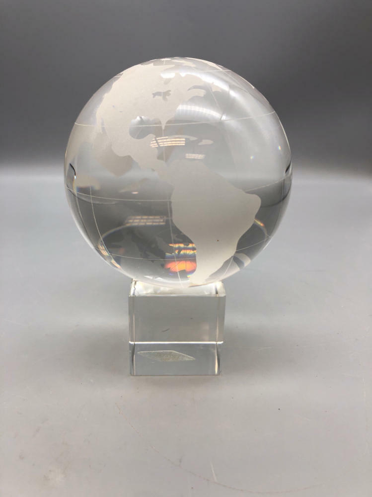 Heavy Large Clear Crystal World Globe with Stand - Office Desk / Mantle Decor - Good