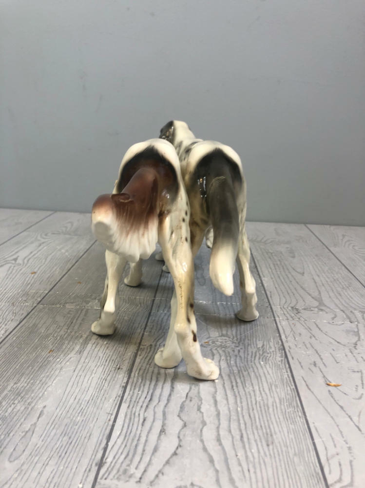 Austrian Ceramic Dogs Brown White Glaze Statue Makers Marks - Collectible - Good