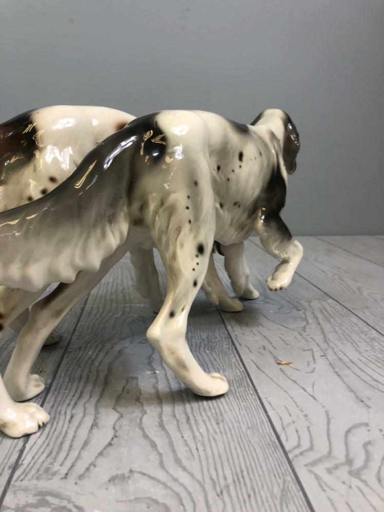 Austrian Ceramic Dogs Brown White Glaze Statue Makers Marks - Collectible - Good