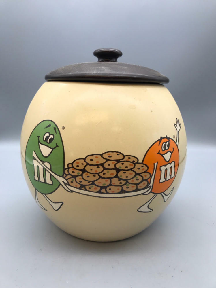 M&M Candies Cookie Jar with Lid RARE COLLECTIBLE 1982 M&Ms Mars Inc. Collectible - Good