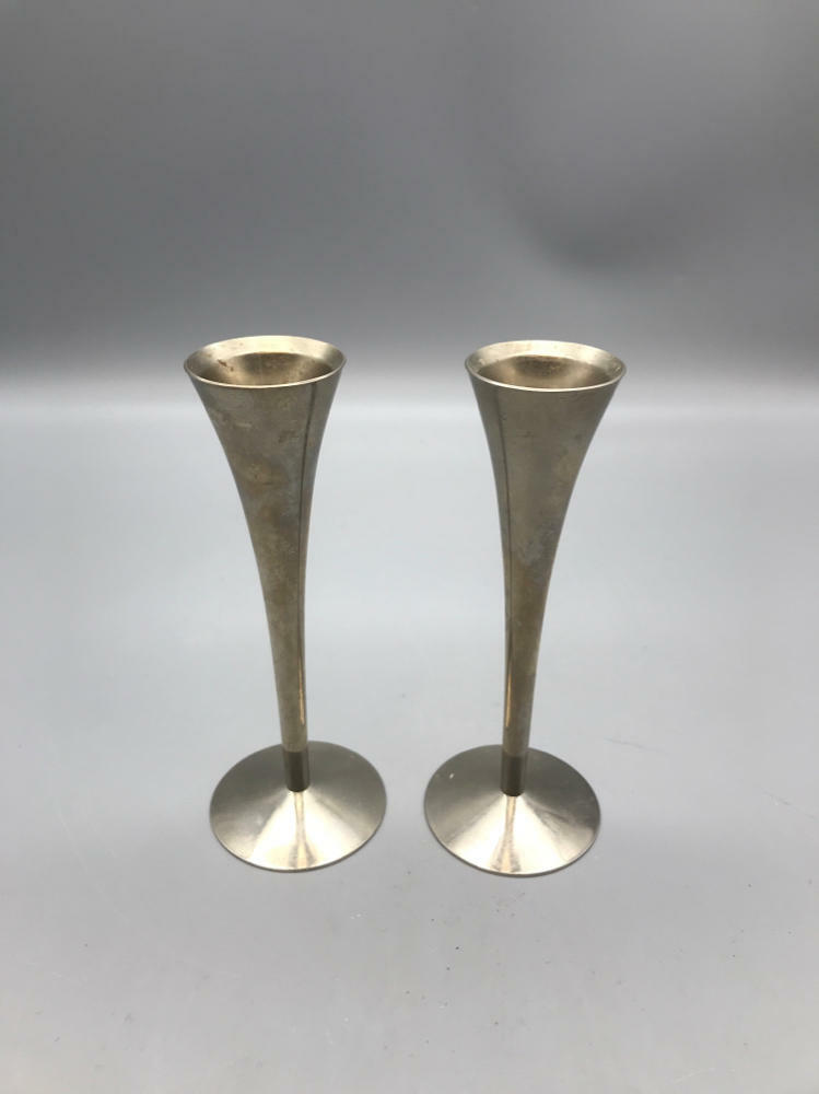 Antique German Pewter Candlestick Holders - Set of 2 - Made in Soumgen Germany - Good