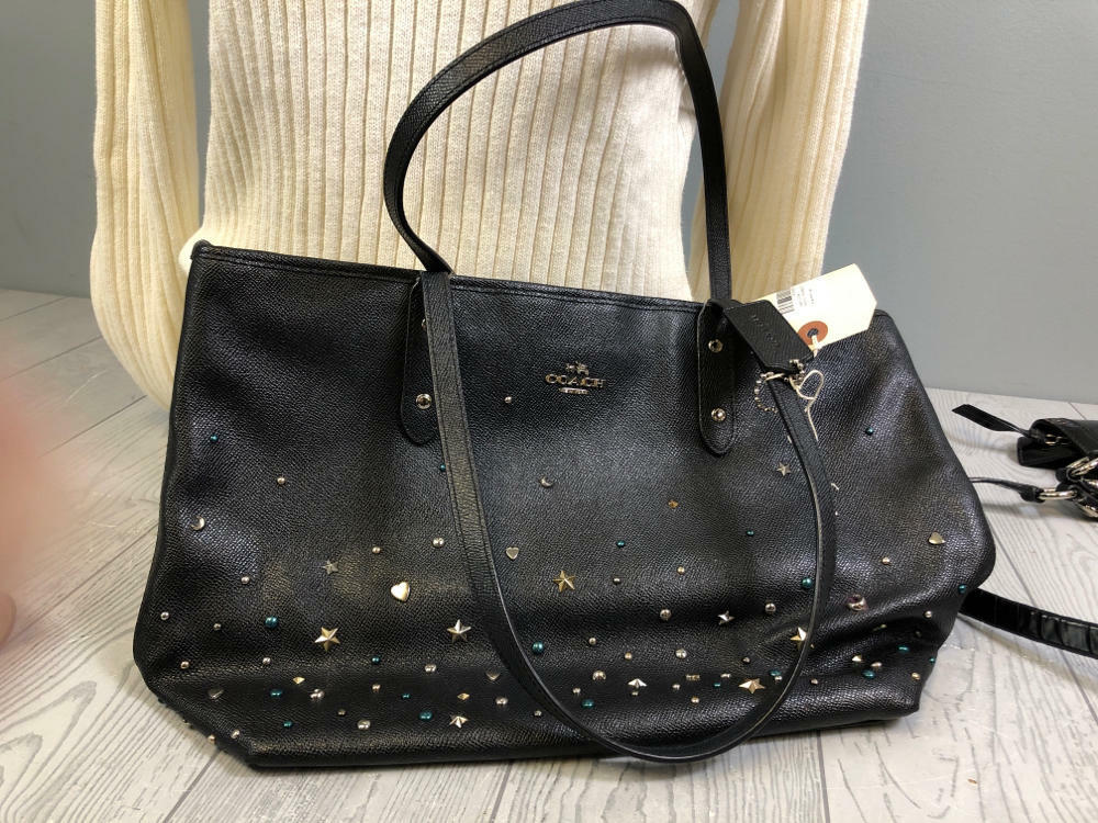 Coach #22299 Black Leather Tote with Stars and Moon Detailing - Purse / Tote Bag - Good