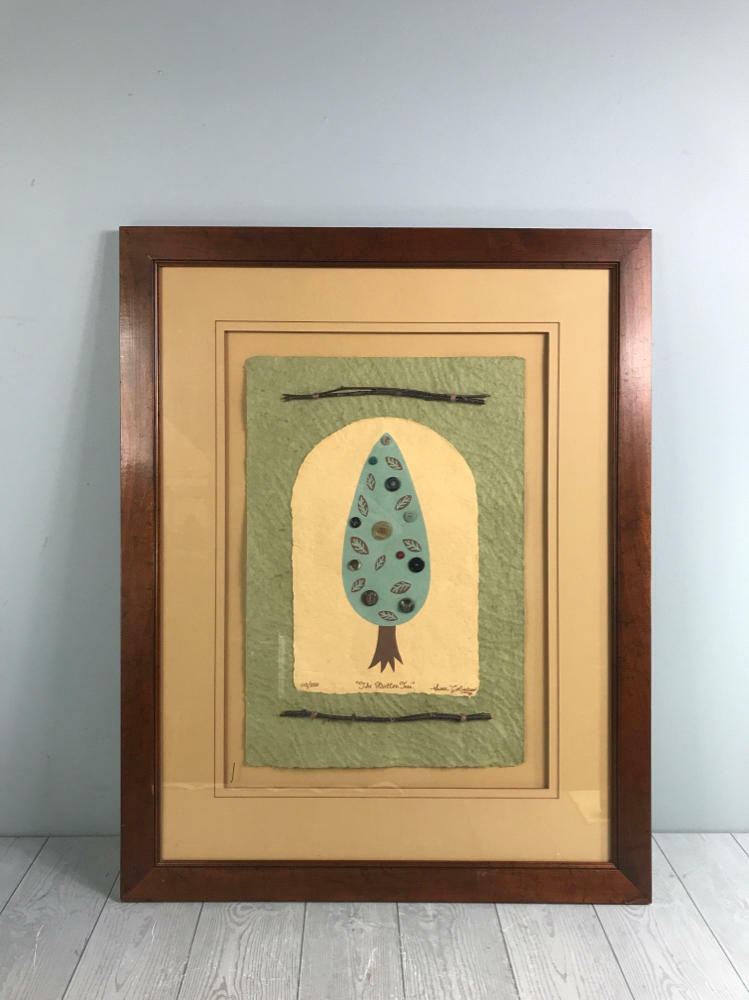 Framed Artwork "The Button Tree" by Susan Colindres #110/250 - Art Hand Made - Very Good