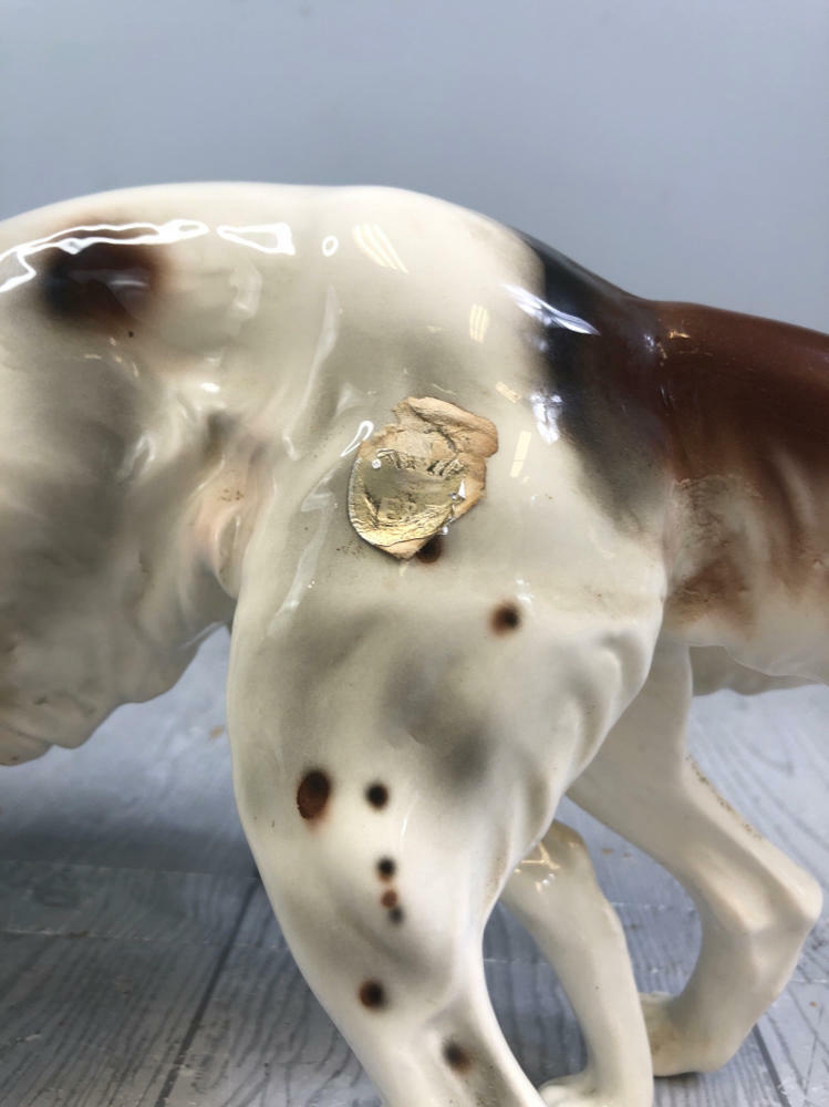 Austrian Ceramic Dogs Brown White Glaze Statue Makers Marks - Collectible - Good