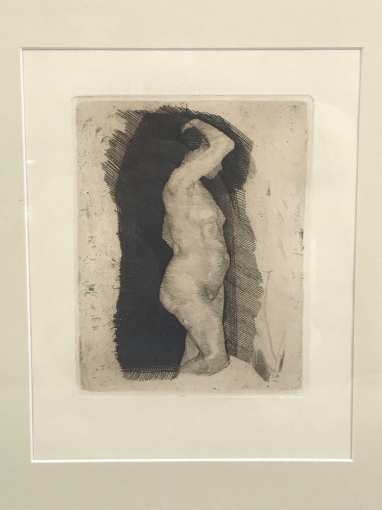 Framed Artwork "Standing Nude Figure" etching by Kathe Kollwitz - Black Frame - Very Good