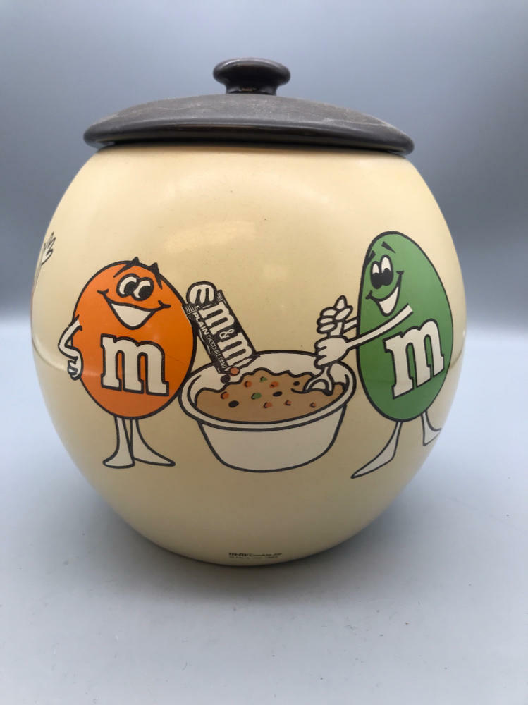 M&M Candies Cookie Jar with Lid RARE COLLECTIBLE 1982 M&Ms Mars Inc. Collectible - Good