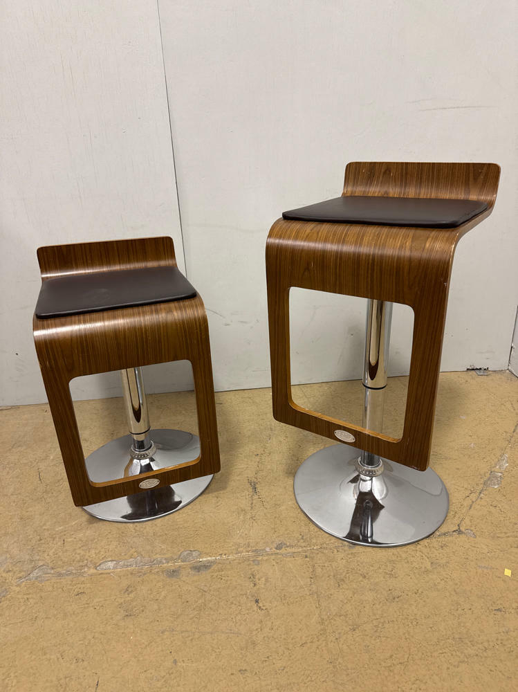 Pair of MCM Walnut Idelika Adjustable Height Barstools- Chrome Base - Good