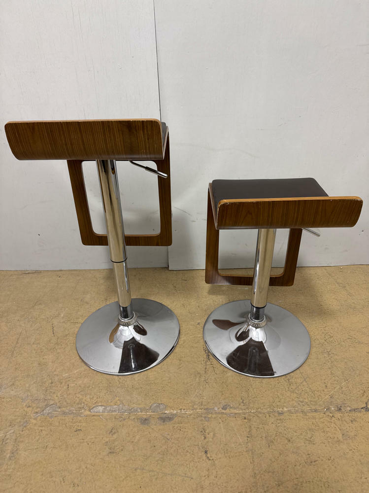 Pair of MCM Walnut Idelika Adjustable Height Barstools- Chrome Base - Good