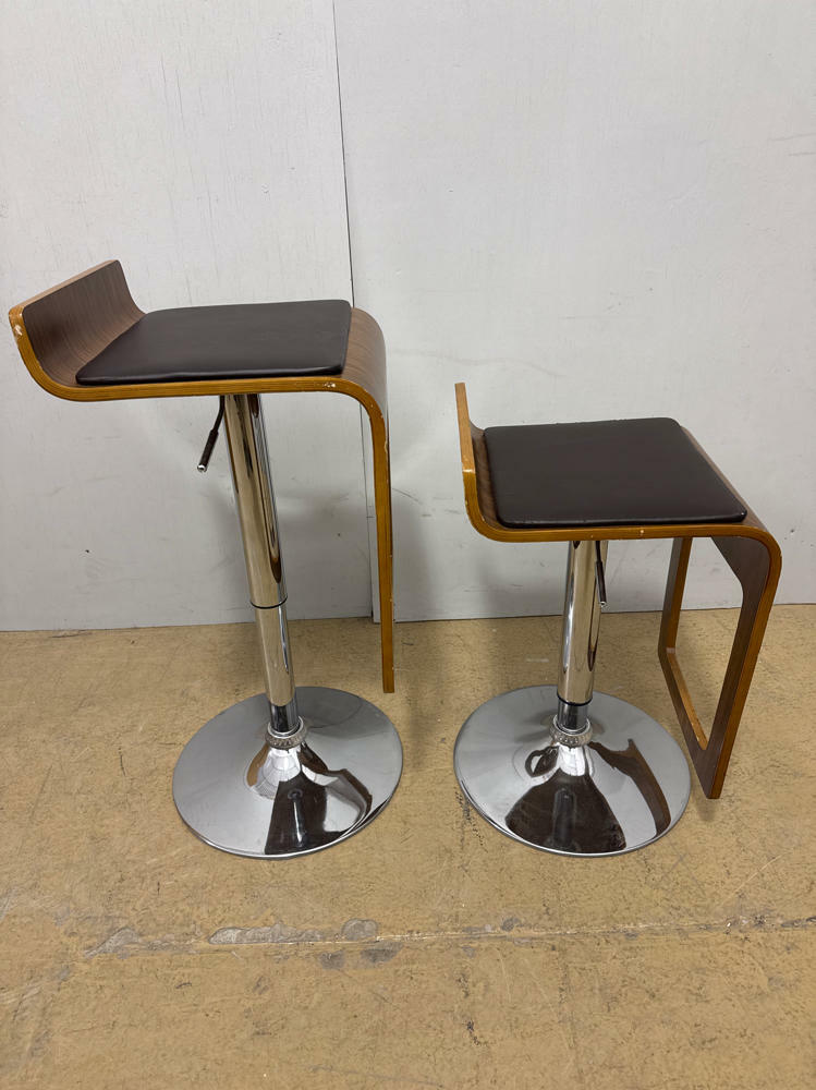 Pair of MCM Walnut Idelika Adjustable Height Barstools- Chrome Base - Good