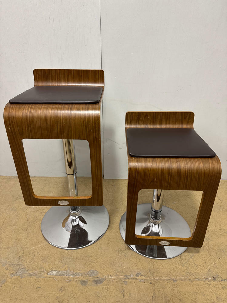 Pair of MCM Walnut Idelika Adjustable Height Barstools- Chrome Base - Good