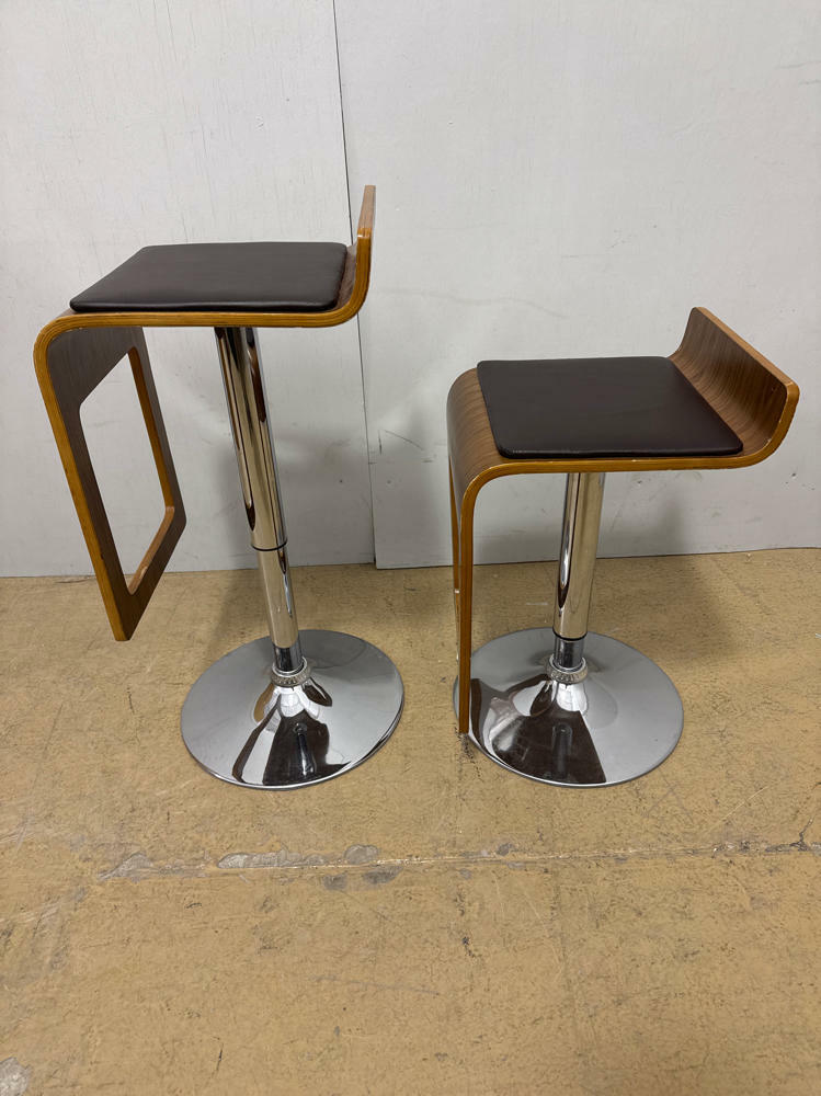 Pair of MCM Walnut Idelika Adjustable Height Barstools- Chrome Base - Good