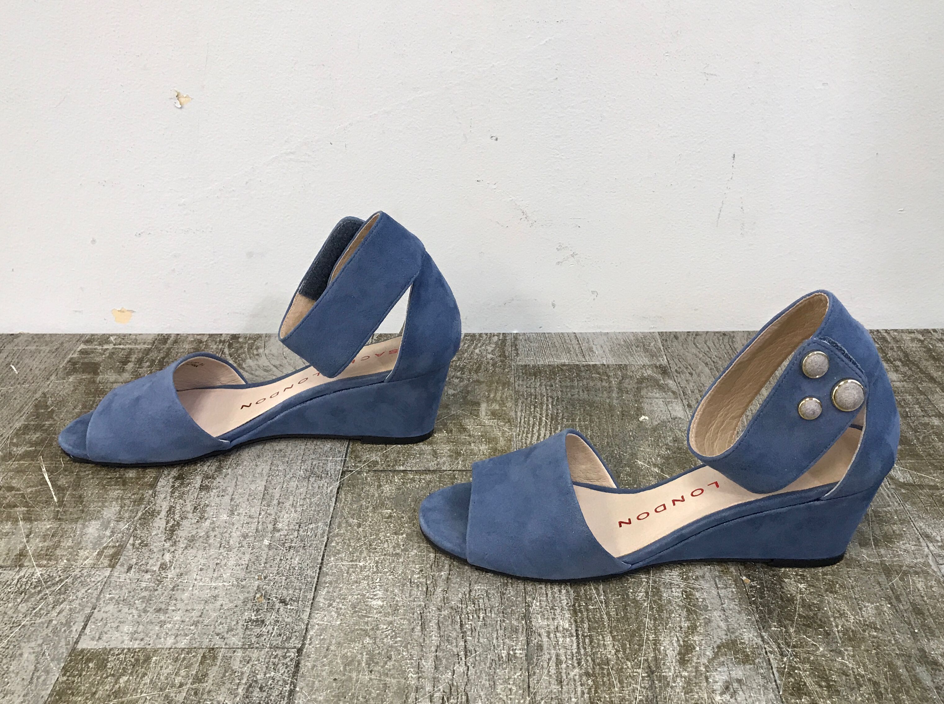 Sacha London Size 6.5 Valero Peep-Toe Wedge Denim Blue