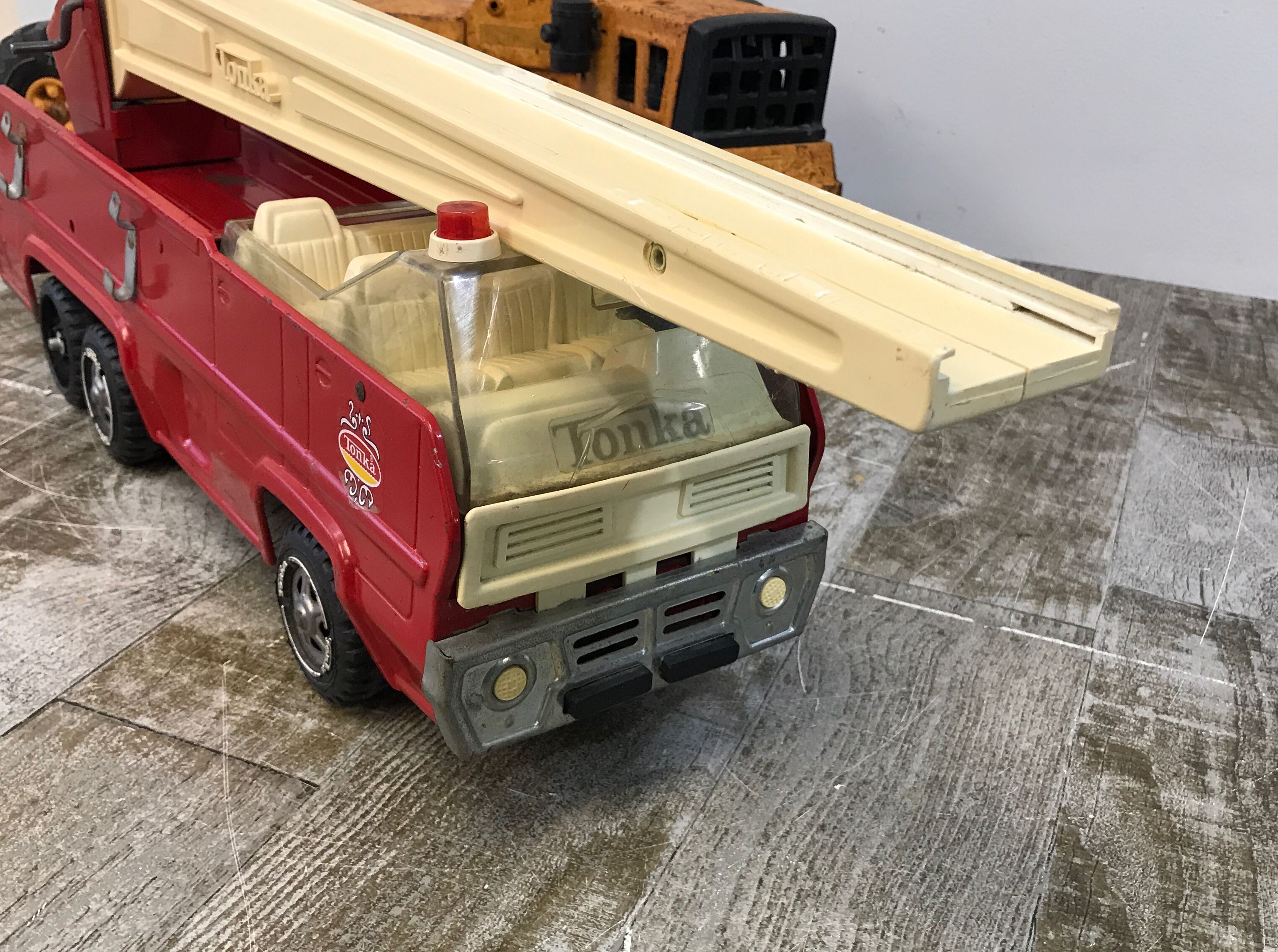 Vintage 1970's Tonka Trucks - Pressed Steel Fire Truck and Yellow Truck